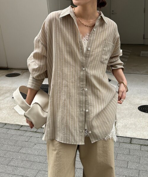 DouDou（ドゥドゥ）の「マルチWAYストライプシャツ（シャツ/ブラウス・レディース・ブルー/カーキ・FREE）」の19枚目の写真