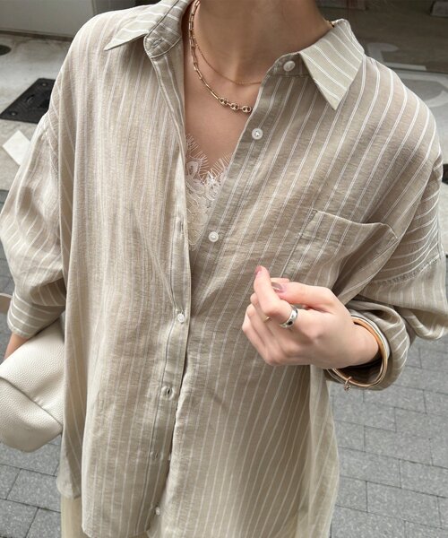 DouDou（ドゥドゥ）の「マルチWAYストライプシャツ（シャツ/ブラウス・レディース・ブルー/カーキ・FREE）」の20枚目の写真