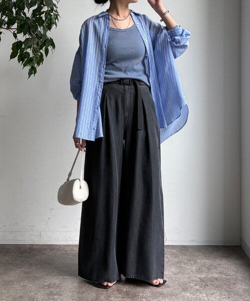 DouDou（ドゥドゥ）の「マルチWAYストライプシャツ（シャツ/ブラウス・レディース・ブルー/カーキ・FREE）」の22枚目の写真