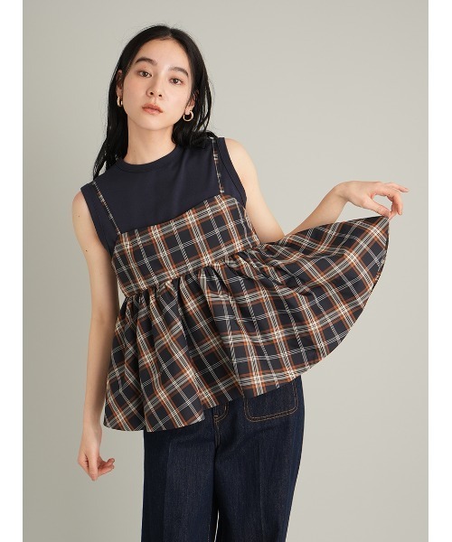 Mila Owen(ミラオーウェン)の「チェックペプラムキャミ×タンクSET(キャミソール・レディース・ネイビー/アイボリー/ブラック・0/1)」の3枚目の写真