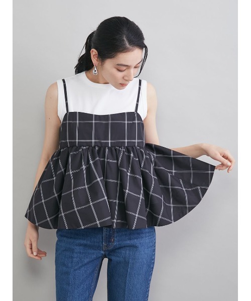 Mila Owen(ミラオーウェン)の「チェックペプラムキャミ×タンクSET(キャミソール・レディース・ネイビー/アイボリー/ブラック・0/1)」の2枚目の写真