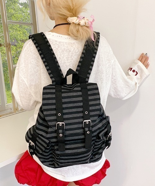 Mayree(メイリー)の「【urge select】ボーダー リュックサック【A4サイズ収納可能】(バックパック/リュック・レディース・ブラック・FREE)」の2枚目の写真