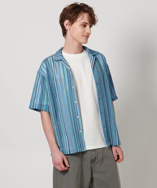 A DAY IN THE LIFE UNITED ARROWS（アデイインザライフユナイテッドアローズ）の「レース ストライプ オープンカラーシャツ＜A DAY IN THE LIFE＞（シャツ/ブラウス・メンズ・コバルトブルー/ダークグレー・M/L）」の3枚目の写真