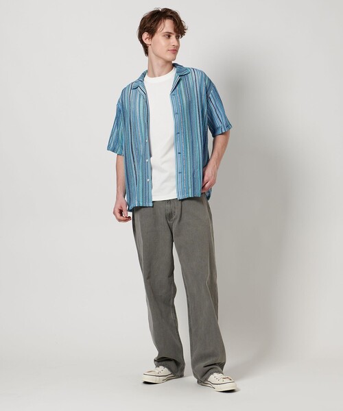 A DAY IN THE LIFE UNITED ARROWS（アデイインザライフユナイテッドアローズ）の「レース ストライプ オープンカラーシャツ＜A DAY IN THE LIFE＞（シャツ/ブラウス・メンズ・コバルトブルー/ダークグレー・M/L）」の4枚目の写真