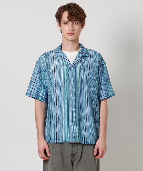 A DAY IN THE LIFE UNITED ARROWS（アデイインザライフユナイテッドアローズ）の「レース ストライプ オープンカラーシャツ＜A DAY IN THE LIFE＞（シャツ/ブラウス・メンズ・コバルトブルー/ダークグレー・M/L）」の6枚目の写真