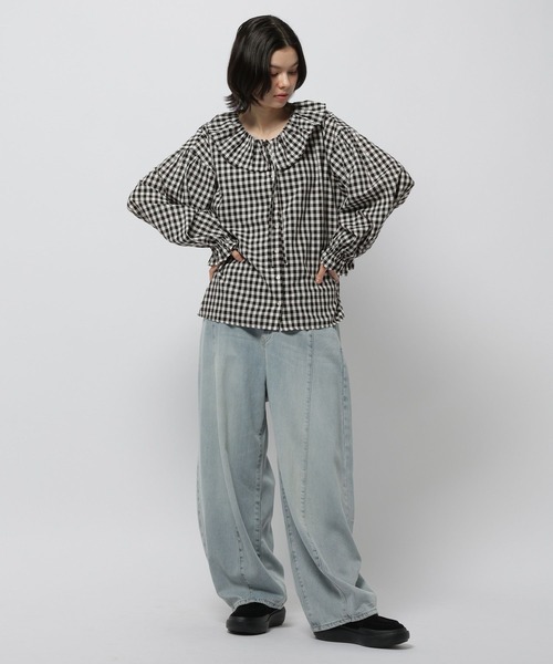 niko and...（ニコアンド）の「リネンブレンドフリルブラウス（シャツ/ブラウス・レディース・チャコール/オフホワイト/ブラック/ブルー・LARGE/MEDIUM）」の11枚目の写真