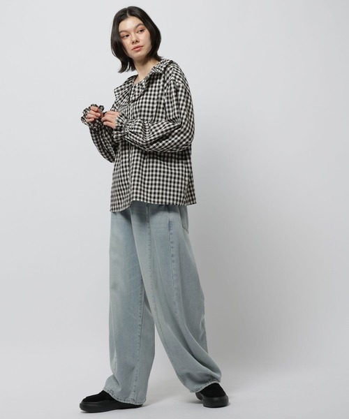 niko and...（ニコアンド）の「リネンブレンドフリルブラウス（シャツ/ブラウス・レディース・チャコール/オフホワイト/ブラック/ブルー・LARGE/MEDIUM）」の12枚目の写真