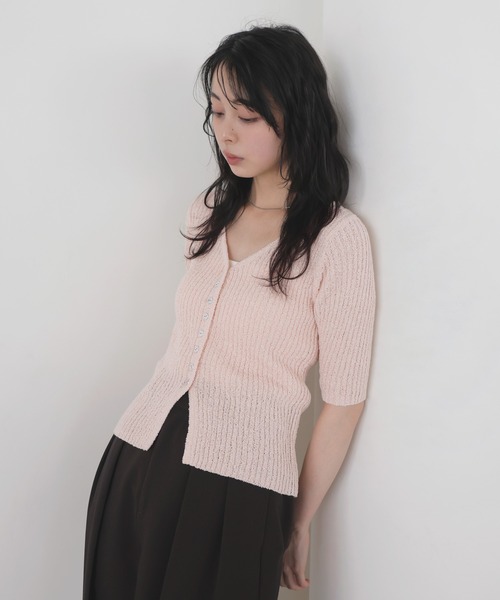 LIAN(リアン)の「サマーブークレVネックカーディガン(カーディガン/ボレロ・レディース・ピンク/ホワイト系その他/イエロー/ブラック・FREE)」の7枚目の写真