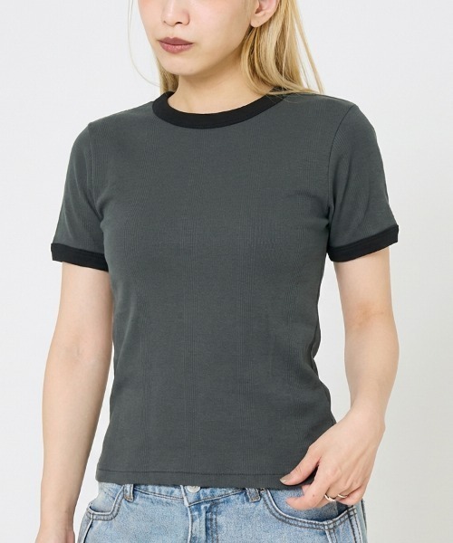 Robert P.Miller(ロバート ピー ミラー)の「【Robert P. Miller】パネル リブ ハーフスリーブ/半袖 Tシャツ(Tシャツ/カットソー・レディース・チャコールグレー/ブラック/ホワイト・フリー)」の4枚目の写真