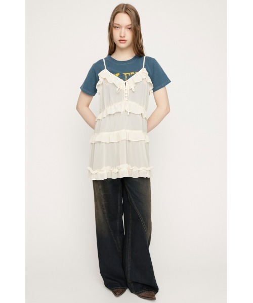 SLY（スライ）の「SHEER FRILL CAMI TUNIC シアーフリルキャミソールチュニック 春服（キャミソール・レディース・アイボリー/ブラウン・FREE）」の3枚目の写真