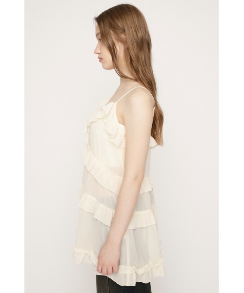 SLY（スライ）の「SHEER FRILL CAMI TUNIC シアーフリルキャミソールチュニック 春服（キャミソール・レディース・アイボリー/ブラウン・FREE）」の6枚目の写真