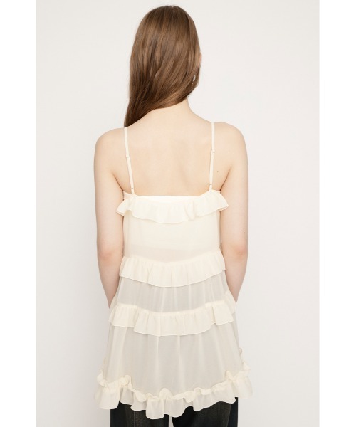 SLY（スライ）の「SHEER FRILL CAMI TUNIC シアーフリルキャミソールチュニック 春服（キャミソール・レディース・アイボリー/ブラウン・FREE）」の7枚目の写真