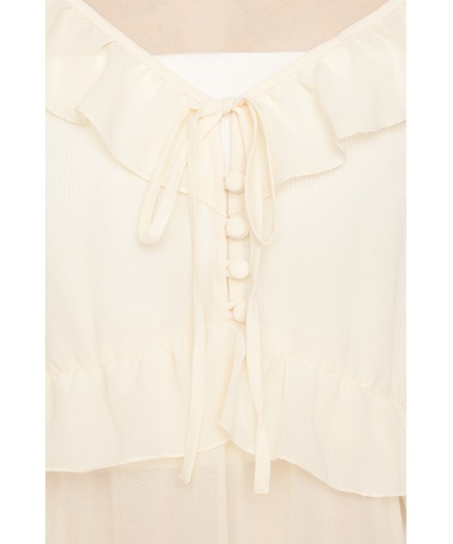 SLY（スライ）の「SHEER FRILL CAMI TUNIC シアーフリルキャミソールチュニック 春服（キャミソール・レディース・アイボリー/ブラウン・FREE）」の8枚目の写真
