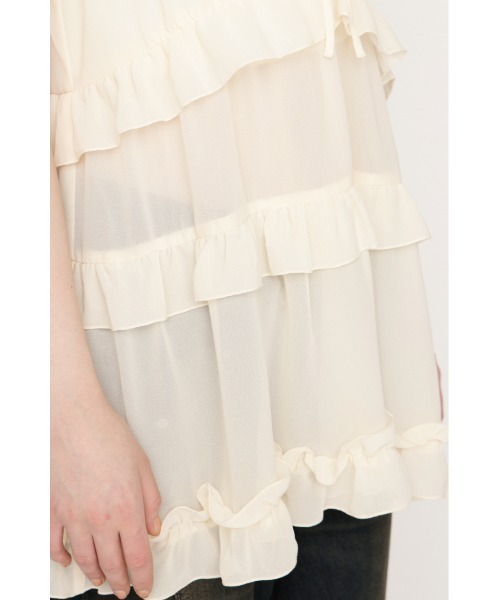 SLY（スライ）の「SHEER FRILL CAMI TUNIC シアーフリルキャミソールチュニック 春服（キャミソール・レディース・アイボリー/ブラウン・FREE）」の9枚目の写真