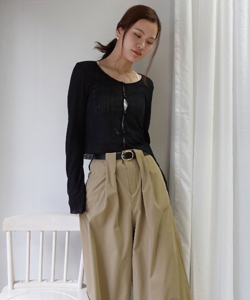 CORNERS(コーナーズ)の「針抜きシアーリブクロップドカーディガン(カーディガン/ボレロ・レディース・アイボリー/ブラック・M)」の15枚目の写真