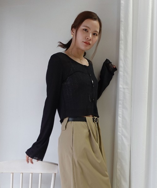 CORNERS(コーナーズ)の「針抜きシアーリブクロップドカーディガン(カーディガン/ボレロ・レディース・アイボリー/ブラック・M)」の14枚目の写真