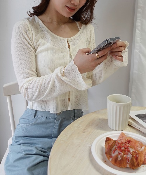 CORNERS(コーナーズ)の「針抜きシアーリブクロップドカーディガン(カーディガン/ボレロ・レディース・アイボリー/ブラック・M)」の3枚目の写真