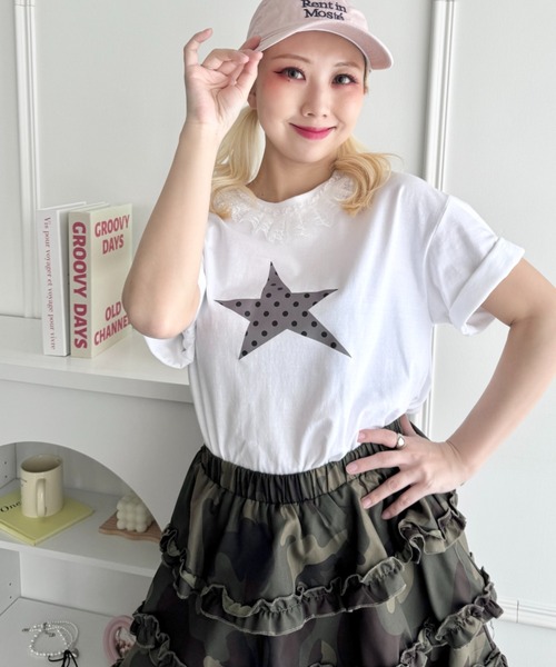 SOLLON.(ソルロン)の「スタープリントレース半袖Tシャツ(Tシャツ/カットソー・レディース・ホワイト/ホワイト系その他/ダークネイビー/ピンク/ネイビー/グレー・FREE)」の17枚目の写真