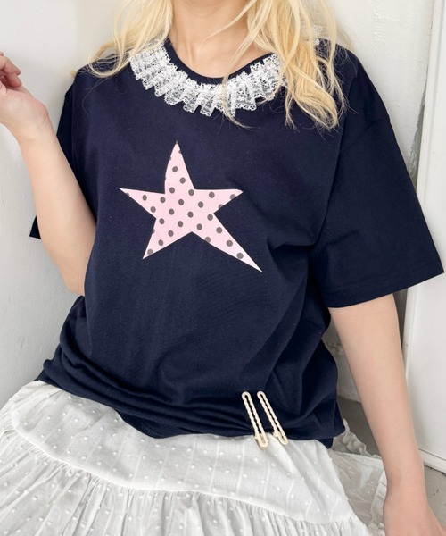 SOLLON.(ソルロン)の「スタープリントレース半袖Tシャツ(Tシャツ/カットソー・レディース・ホワイト/ホワイト系その他/ダークネイビー/ピンク/ネイビー/グレー・FREE)」の22枚目の写真