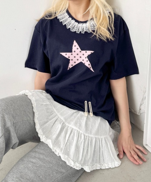 SOLLON.(ソルロン)の「スタープリントレース半袖Tシャツ(Tシャツ/カットソー・レディース・ホワイト/ホワイト系その他/ダークネイビー/ピンク/ネイビー/グレー・FREE)」の20枚目の写真