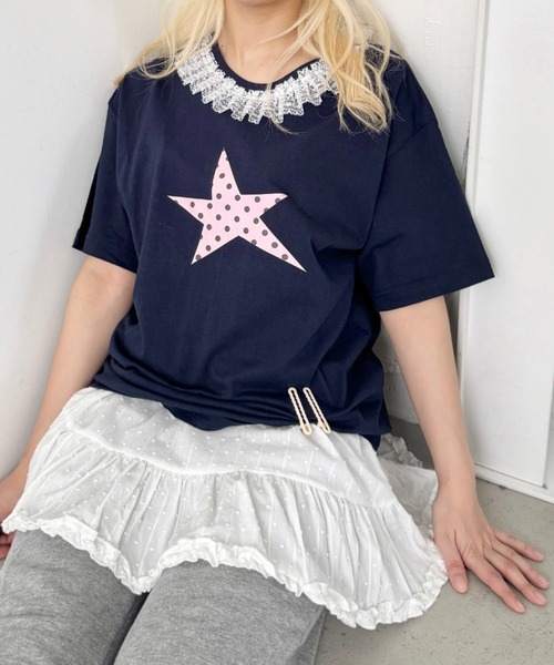SOLLON.(ソルロン)の「スタープリントレース半袖Tシャツ(Tシャツ/カットソー・レディース・ホワイト/ホワイト系その他/ダークネイビー/ピンク/ネイビー/グレー・FREE)」の21枚目の写真