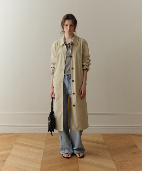 セール】Lehe Shirring Trench Coat (Beige)（トレンチコート）｜FOR