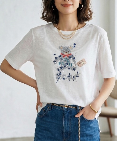セール】オーストラリアコットン 強撚フライス ベア刺繍Tシャツ / 日本