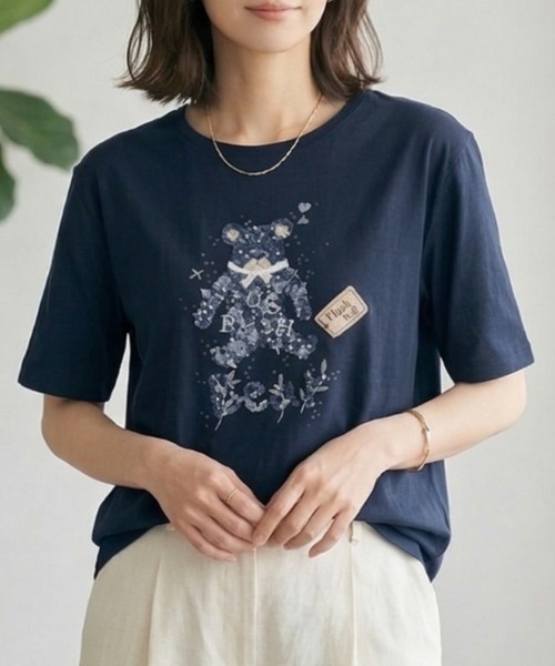 Belta attrice（ベルタアトリーチェ）の「オーストラリアコットン 強撚フライス ベア刺繍Tシャツ / 日本製 半袖トップス（Tシャツ/カットソー・レディース・ネイビー/ホワイト/ライトイエロー・FREE）」の8枚目の写真