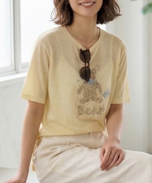 Belta attrice（ベルタアトリーチェ）の「オーストラリアコットン 強撚フライス ベア刺繍Tシャツ / 日本製 半袖トップス（Tシャツ/カットソー・レディース・ネイビー/ホワイト/ライトイエロー・FREE）」の12枚目の写真