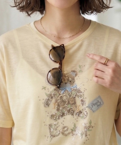 Belta attrice（ベルタアトリーチェ）の「オーストラリアコットン 強撚フライス ベア刺繍Tシャツ / 日本製 半袖トップス（Tシャツ/カットソー・レディース・ネイビー/ホワイト/ライトイエロー・FREE）」の14枚目の写真