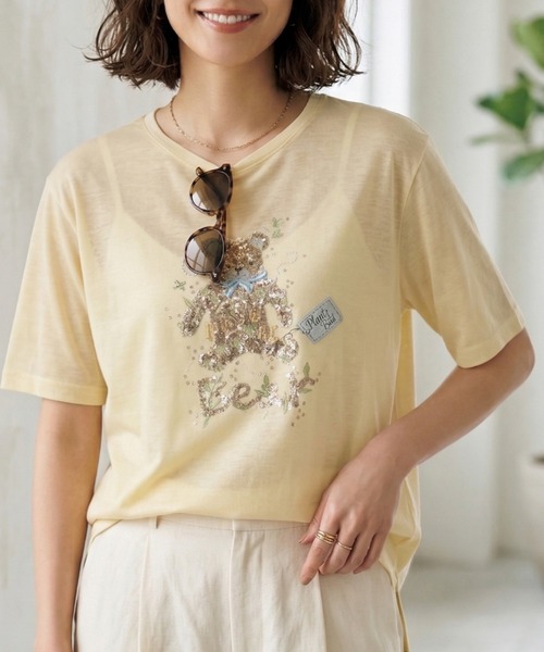 Belta attrice（ベルタアトリーチェ）の「オーストラリアコットン 強撚フライス ベア刺繍Tシャツ / 日本製 半袖トップス（Tシャツ/カットソー・レディース・ネイビー/ホワイト/ライトイエロー・FREE）」の11枚目の写真