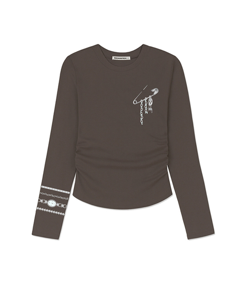 ESCAPEFROM（エスケープフロム）の「タイムクリッププリントスリムフィットシャーリングロングスリーブ [4カラー]（Tシャツ/カットソー・レディース・ブラック/アイボリー/ピンク/ブラウン・MEDIUM）」の3枚目の写真