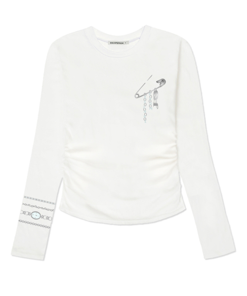 ESCAPEFROM（エスケープフロム）の「タイムクリッププリントスリムフィットシャーリングロングスリーブ [4カラー]（Tシャツ/カットソー・レディース・ブラック/アイボリー/ピンク/ブラウン・MEDIUM）」の5枚目の写真