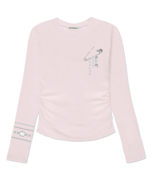 ESCAPEFROM（エスケープフロム）の「タイムクリッププリントスリムフィットシャーリングロングスリーブ [4カラー]（Tシャツ/カットソー・レディース・ブラック/アイボリー/ピンク/ブラウン・MEDIUM）」の6枚目の写真