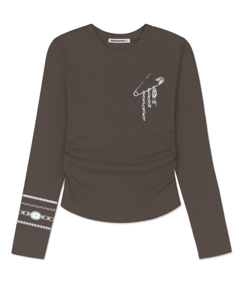 ESCAPEFROM（エスケープフロム）の「タイムクリッププリントスリムフィットシャーリングロングスリーブ [4カラー]（Tシャツ/カットソー・レディース・ブラック/アイボリー/ピンク/ブラウン・MEDIUM）」の7枚目の写真