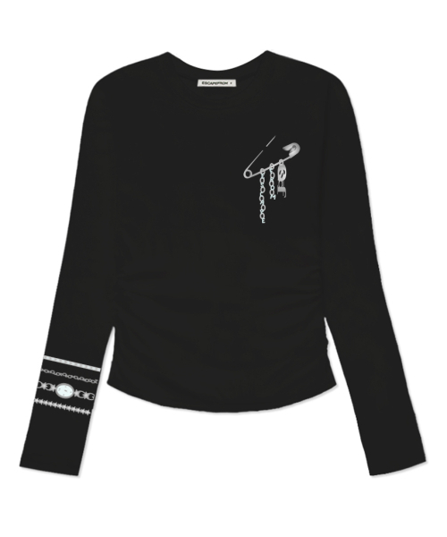 ESCAPEFROM（エスケープフロム）の「タイムクリッププリントスリムフィットシャーリングロングスリーブ [4カラー]（Tシャツ/カットソー・レディース・ブラック/アイボリー/ピンク/ブラウン・MEDIUM）」の8枚目の写真