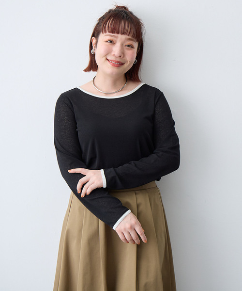 anyfee（エニフィー）の「【anyfee/プラスサイズ】シアーリンガーTシャツ（Tシャツ/カットソー・レディース・ピンク/ブラック・5L/4L/3L/LL）」の21枚目の写真
