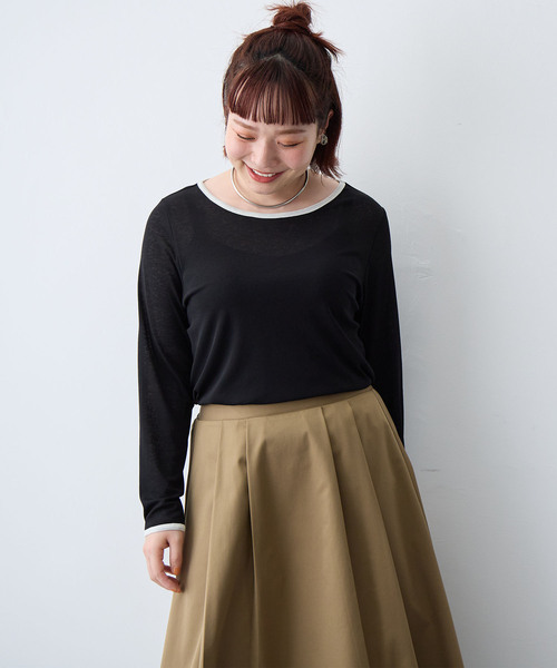 anyfee（エニフィー）の「【anyfee/プラスサイズ】シアーリンガーTシャツ（Tシャツ/カットソー・レディース・ピンク/ブラック・5L/4L/3L/LL）」の22枚目の写真