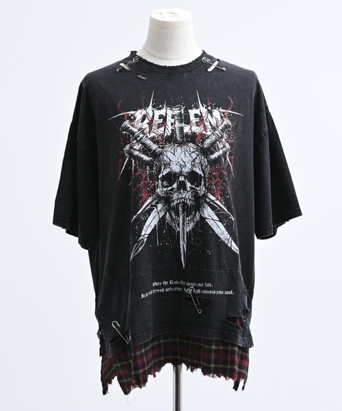 REFLEM（レフレム）の「『REFLEM/レフレム』安ピン付きグランジチェックレイヤードTシャツ/ハーフスリーブカットソー（Tシャツ/カットソー・レディース・ブラック×ブルー/ブラック×レッド・FREE）」の13枚目の写真