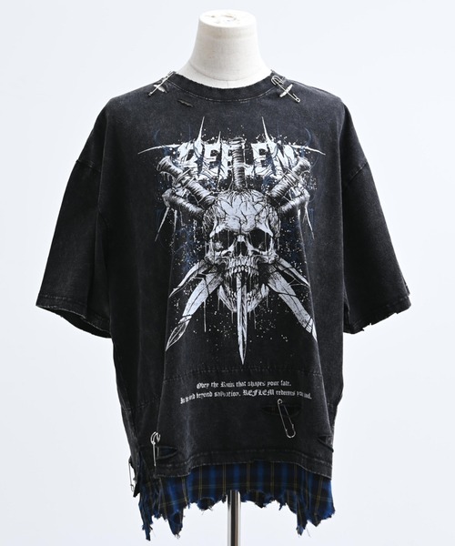 REFLEM（レフレム）の「『REFLEM/レフレム』安ピン付きグランジチェックレイヤードTシャツ/ハーフスリーブカットソー（Tシャツ/カットソー・レディース・ブラック×ブルー/ブラック×レッド・FREE）」の19枚目の写真