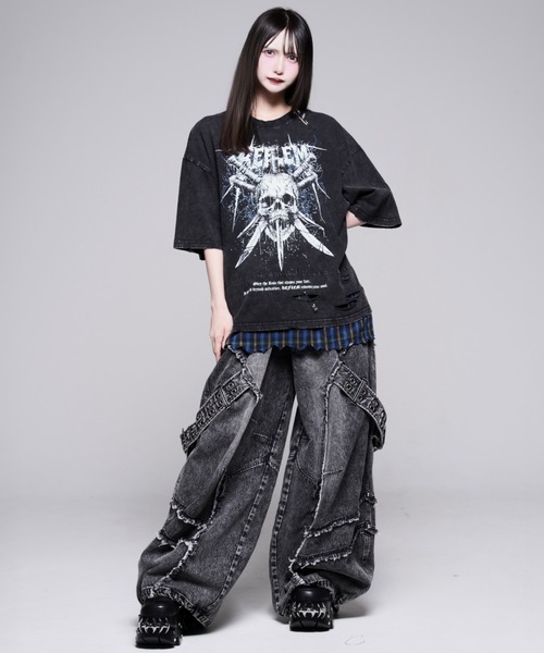 REFLEM（レフレム）の「『REFLEM/レフレム』安ピン付きグランジチェックレイヤードTシャツ/ハーフスリーブカットソー（Tシャツ/カットソー・レディース・ブラック×ブルー/ブラック×レッド・FREE）」の12枚目の写真