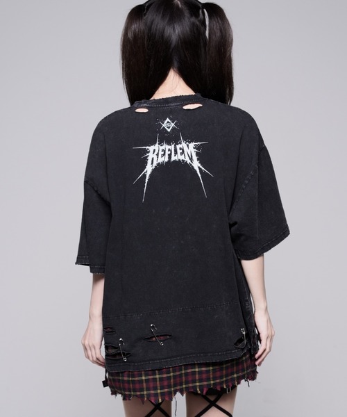 REFLEM（レフレム）の「『REFLEM/レフレム』安ピン付きグランジチェックレイヤードTシャツ/ハーフスリーブカットソー（Tシャツ/カットソー・レディース・ブラック×ブルー/ブラック×レッド・FREE）」の5枚目の写真