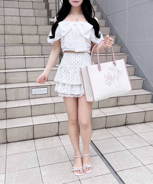 INGNI(イング)の「ビッグリボンシアーオフショルブラウス(シャツ/ブラウス・レディース・オフホワイト/ピンク/ミント/チャコールグレー・M)」の11枚目の写真