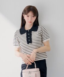 【SALON by Chico】配色ポロ襟ニット