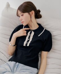 【SALON by Chico】配色ポロ襟ニット