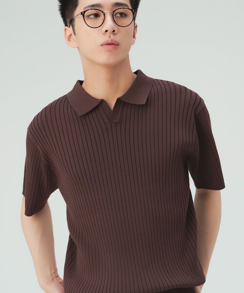 BEAMS HEART(ビームスハート)の「【8/6値下げ】スキッパー ニットポロシャツ(ポロシャツ・メンズ・ブラウン/ベージュ・SMALL/MEDIUM/LARGE)」の1枚目の写真