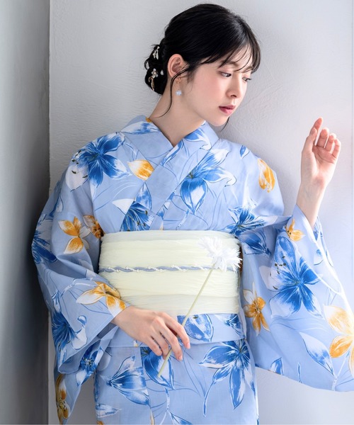 CELEN(セレン)の「【1人で着られる浴衣4点セット】浴衣・兵児帯・腰紐2本《夏花浴衣》(浴衣・レディース・ネイビー系2/ブルー系2/アイボリー系2/アイボリー系1/ネイビー系1/ピンク系/ブラック系/ブルー系1・FREE)」の13枚目の写真