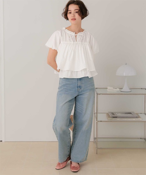 titivate（ティティベイト）の「プチバルーンスリーブフリルブラウス（シャツ/ブラウス・レディース・オフホワイト/ブルー/ブラック系その他/イエロー/ブラック・L/M/S）」の12枚目の写真