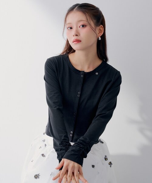 Chico(チコ)の「【SALON by Chico】\UVカット&接触冷感/コンパクトラメクルーカーデ【シワになりにくいイージーケア素材】(Tシャツ/カットソー・レディース・ブルー/ピンク/ブラック/アイボリー・FREE)」の14枚目の写真