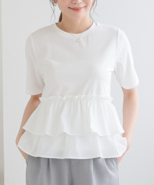 GLACIER lusso(グラシアルッソ)の「【美冷・接触冷感・UVカット】裾フリルトップス(Tシャツ/カットソー・レディース・ブラック/グリーン/アイボリー・L/LL/M)」の2枚目の写真